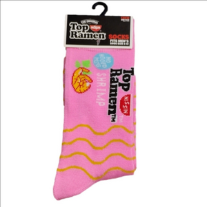 4/$25 Top Ramen Soup Shrimp Socks Pink with Novelty Graphics New Crew Socks